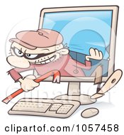 Royalty Free Vector Clip Art Illustration Of A Toon Guy Burglar Climbing Out Of A Computer Screen by gnurf