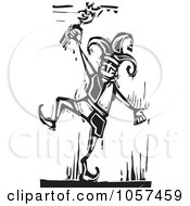 Black And White Woodcut Styled Dancing Jester
