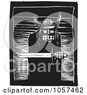 Poster, Art Print Of Black And White Woodcut Styled Warrior Holding A Sword