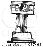 Royalty Free Vector Clip Art Illustration Of A Black And White Woodcut Styled Prisoner In Stocks by xunantunich
