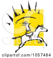 Royalty Free Vector Clip Art Illustration Of A Woodcut Styled Person Standing On A Running Horse by xunantunich #COLLC1057464-0119