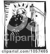 Royalty Free Vector Clip Art Illustration Of A Black And White Woodcut Styled Grim Reaper by xunantunich