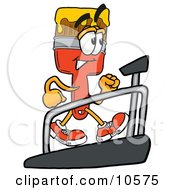 Paint Brush Mascot Cartoon Character Walking On A Treadmill In A Fitness Gym