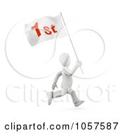Poster, Art Print Of 3d White Person Running With A First Flag