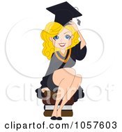 Poster, Art Print Of Blond Graduation Pinup Woman Sitting On Books