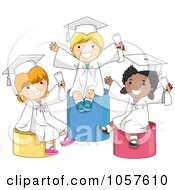 Poster, Art Print Of Happy Graduate Kids Sitting On Pillars