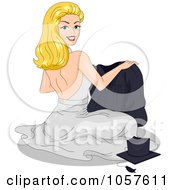 Royalty Free Vector Clip Art Illustration Of A Blond Graduation Pinup Woman Folding A Gown