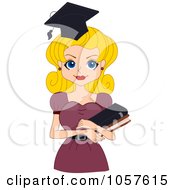 Poster, Art Print Of Blond Graduation Pinup Woman Carrying Books