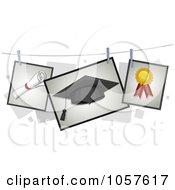 Poster, Art Print Of Developing Pictures Of A Diploma Graduation Cap And Ribbon On A Line