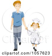 Poster, Art Print Of Little Graduate Girl Holding Hands With Her Dad