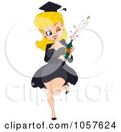 Blond Graduation Pinup Woman Popping The Cork Off Of A Wine Bottle