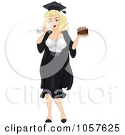 Poster, Art Print Of Blond Graduation Pinup Woman Holding A Cake