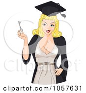 Poster, Art Print Of Blond Graduation Pinup Woman Holding A Key