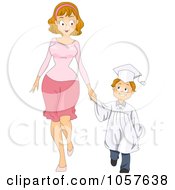 Royalty Free Vector Clip Art Illustration Of A Graduate Boy Holding Hands With His Mom