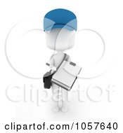 Royalty Free CGI Clip Art Illustration Of A 3d Ivory Delivery Man Waiting For A Signature