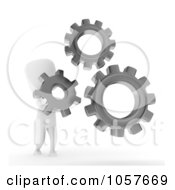 Royalty Free CGI Clip Art Illustration Of A 3d Ivory Man Holding A Gear Cog
