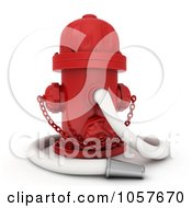 Royalty Free CGI Clip Art Illustration Of A 3d Red Fire Hydrant And Hose by BNP Design Studio