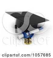 3d Graduation Cap Over A Medal And Diploma