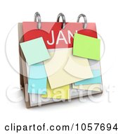 Poster, Art Print Of 3d January Calendar With Sticky Notes