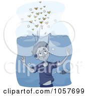 Poster, Art Print Of Royalty-Free Vector Clip Art Illustration Of Bees Hovering Over Water Above A Boy