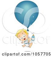 Poster, Art Print Of Baby Birthday Boy Floating With A Balloon And Bottle