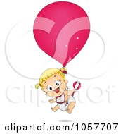 Royalty Free Vector Clip Art Illustration Of A Baby Birthday Girl Floating With A Balloon