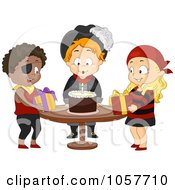 Royalty Free Vector Clip Art Illustration Of A Boy Blowing Out The Candle On His Cake At A Pirate Birthday Party