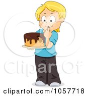 Blond Boy Eating Frosting On A Cake