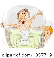 Royalty Free Vector Clip Art Illustration Of A Boy Hiding Behind His Big Brothers Bed After Drawing On His Face