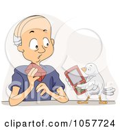 Royalty Free Vector Clip Art Illustration Of A Bird Offering His Cell Phone To A Man by BNP Design Studio