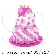 Poster, Art Print Of 3d Pink And White Birthday Cake With Spiral Candles