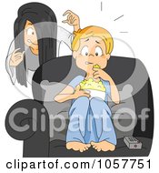Poster, Art Print Of Girl Sneaking Up On Her Brother While He Watches A Scary Movie