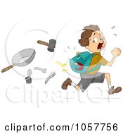 Poster, Art Print Of Boy With A Magnet In His Pack Running From Items