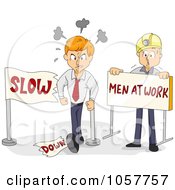 Poster, Art Print Of Mad Businessman Breaking A Slow Down Men At Work Construction Sign