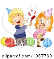 Poster, Art Print Of Boy Popping A Party Balloon Behind A Girl