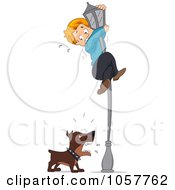 Dog Chasing A Boy Up A Light Pole