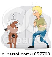 Royalty Free Vector Clip Art Illustration Of A Man Walking In On A Dog Using A Urinal