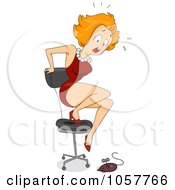 Royalty Free Vector Clip Art Illustration Of A Wind Up Mouse Scaring A Woman Onto A Chair