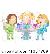 Royalty Free Vector Clip Art Illustration Of A Girl Blowing Out The Candle On Her Cake At A Fairy Birthday Party