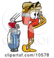 Paint Brush Mascot Cartoon Character Swinging His Golf Club While Golfing