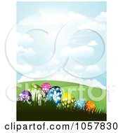Royalty Free Vector Clip Art Illustration Of A Hilly Landscape With Easter Eggs Under A Sunny Sky