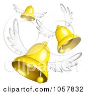 Poster, Art Print Of 3d Winged Golden Bells Flying
