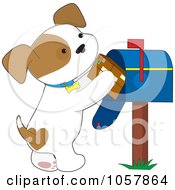 Poster, Art Print Of Puppy Putting A Parcel In A Mailbox