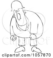 Royalty Free Vector Clip Art Illustration Of A Coloring Page Outline Of A Sad Worker Man Moping