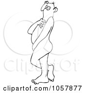 Royalty Free Vector Clip Art Illustration Of A Coloring Page Outline Of A Nude Shy Man Covering His Chest And Privates