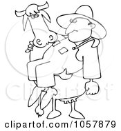Royalty Free Vector Clip Art Illustration Of A Coloring Page Outline Of A Cow Carrying A Farmer