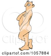Royalty Free Vector Clip Art Illustration Of A Nude Shy Man Covering His Chest And Privates