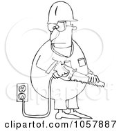 Poster, Art Print Of Coloring Page Outline Of A Worker Man Holding A Power Saw