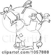 Poster, Art Print Of Coloring Page Outline Of A Farmer Carrying A Cow