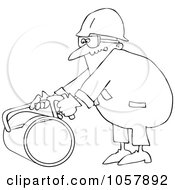 Poster, Art Print Of Coloring Page Outline Of A Worker Man Using A Hacksaw To Cut A Pipe
